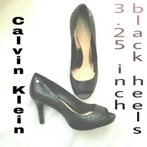 Calvin Klein Black Open Toed Heels 7.5 3.25 heel